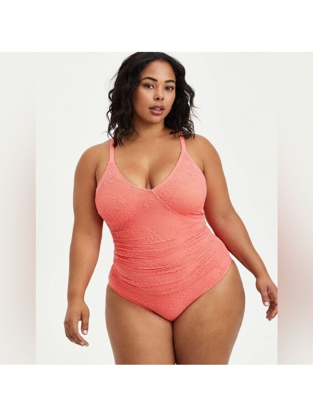 Torrid Surplice Crochet Style Summer Sexy One Piece Ruched Swimsuit Size 5